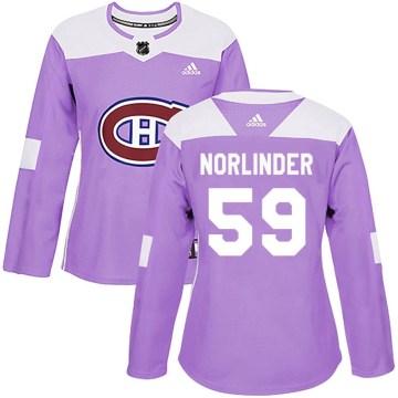 Adidas Montreal Canadiens Women's Mattias Norlinder Authentic Purple Fights Cancer Practice NHL Jersey