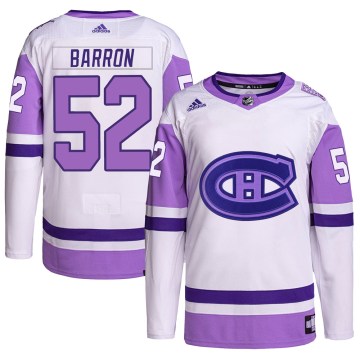 Adidas Montreal Canadiens Youth Justin Barron Authentic White/Purple Hockey Fights Cancer Primegreen NHL Jersey