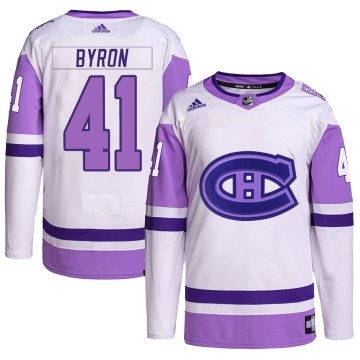 Adidas Montreal Canadiens Youth Paul Byron Authentic White/Purple Hockey Fights Cancer Primegreen NHL Jersey