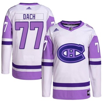 Adidas Montreal Canadiens Youth Kirby Dach Authentic White/Purple Hockey Fights Cancer Primegreen NHL Jersey