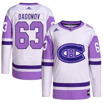 Adidas Montreal Canadiens Youth Evgenii Dadonov Authentic White/Purple Hockey Fights Cancer Primegreen NHL Jersey