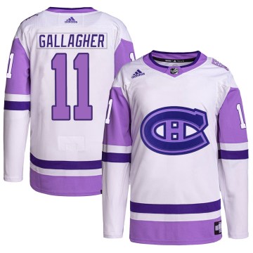 Adidas Montreal Canadiens Youth Brendan Gallagher Authentic White/Purple Hockey Fights Cancer Primegreen NHL Jersey