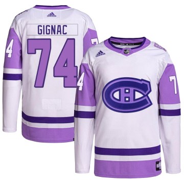 Adidas Montreal Canadiens Youth Brandon Gignac Authentic White/Purple Hockey Fights Cancer Primegreen NHL Jersey