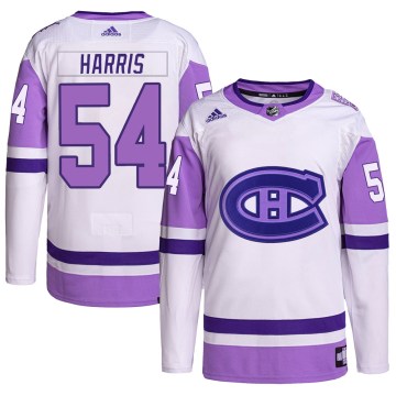 Adidas Montreal Canadiens Youth Jordan Harris Authentic White/Purple Hockey Fights Cancer Primegreen NHL Jersey