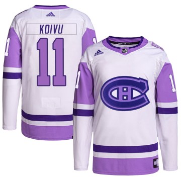 Adidas Montreal Canadiens Youth Saku Koivu Authentic White/Purple Hockey Fights Cancer Primegreen NHL Jersey