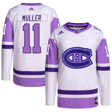 Adidas Montreal Canadiens Youth Kirk Muller Authentic White/Purple Hockey Fights Cancer Primegreen NHL Jersey