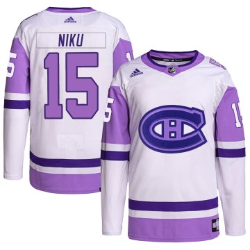 Adidas Montreal Canadiens Youth Sami Niku Authentic White/Purple Hockey Fights Cancer Primegreen NHL Jersey