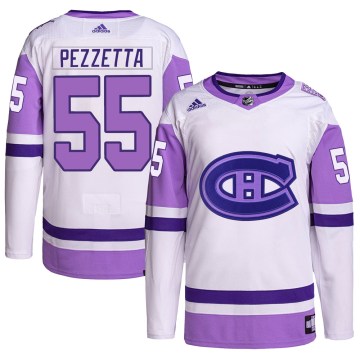 Adidas Montreal Canadiens Youth Michael Pezzetta Authentic White/Purple Hockey Fights Cancer Primegreen NHL Jersey