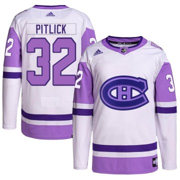 Adidas Montreal Canadiens Youth Rem Pitlick Authentic White/Purple Hockey Fights Cancer Primegreen NHL Jersey