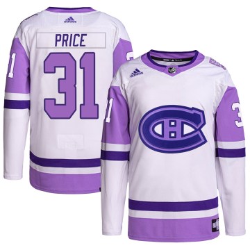 Adidas Montreal Canadiens Youth Carey Price Authentic White/Purple Hockey Fights Cancer Primegreen NHL Jersey