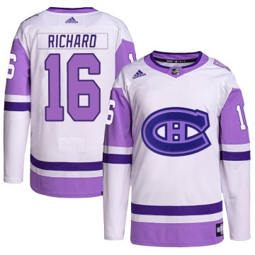 Adidas Montreal Canadiens Youth Henri Richard Authentic White/Purple Hockey Fights Cancer Primegreen NHL Jersey