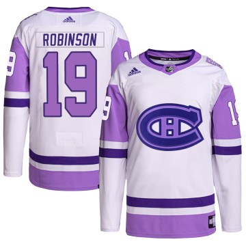 Adidas Montreal Canadiens Youth Larry Robinson Authentic White/Purple Hockey Fights Cancer Primegreen NHL Jersey