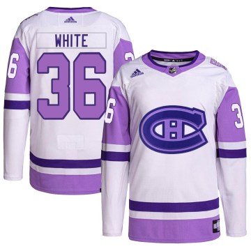Adidas Montreal Canadiens Youth Colin White Authentic White/Purple Hockey Fights Cancer Primegreen NHL Jersey