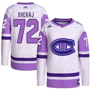 Adidas Montreal Canadiens Youth Arber Xhekaj Authentic White/Purple Hockey Fights Cancer Primegreen NHL Jersey