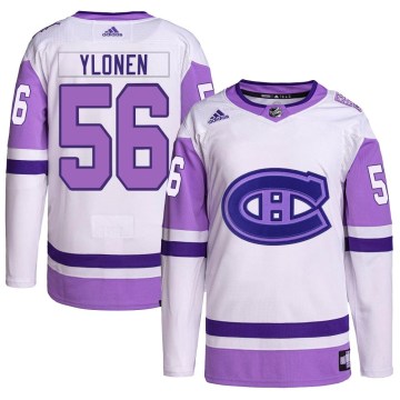 Adidas Montreal Canadiens Youth Jesse Ylonen Authentic White/Purple Hockey Fights Cancer Primegreen NHL Jersey