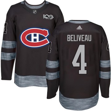 Montreal Canadiens Youth Jean Beliveau Authentic Black 1917-2017 100th Anniversary NHL Jersey
