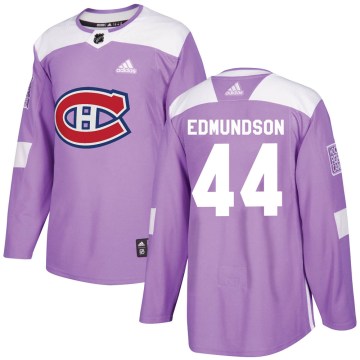 Adidas Montreal Canadiens Men's Joel Edmundson Authentic Purple Fights Cancer Practice NHL Jersey