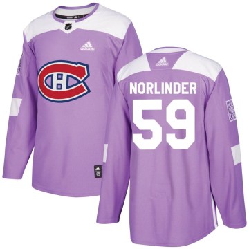Adidas Montreal Canadiens Men's Mattias Norlinder Authentic Purple Fights Cancer Practice NHL Jersey