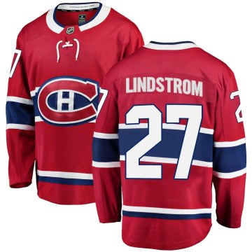 Fanatics Branded Montreal Canadiens Youth Gustav Lindstrom Breakaway Red Home NHL Jersey