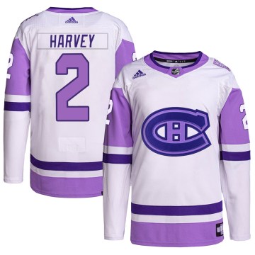 Adidas Montreal Canadiens Men's Doug Harvey Authentic White/Purple Hockey Fights Cancer Primegreen NHL Jersey