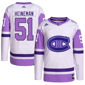Adidas Montreal Canadiens Men's Emil Heineman Authentic White/Purple Hockey Fights Cancer Primegreen NHL Jersey