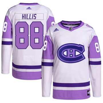 Adidas Montreal Canadiens Men's Cameron Hillis Authentic White/Purple Hockey Fights Cancer Primegreen NHL Jersey