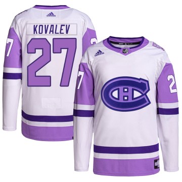 Adidas Montreal Canadiens Men's Alexei Kovalev Authentic White/Purple Hockey Fights Cancer Primegreen NHL Jersey