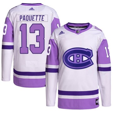 Adidas Montreal Canadiens Men's Cedric Paquette Authentic White/Purple Hockey Fights Cancer Primegreen NHL Jersey