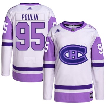 Adidas Montreal Canadiens Men's Kevin Poulin Authentic White/Purple Hockey Fights Cancer Primegreen NHL Jersey